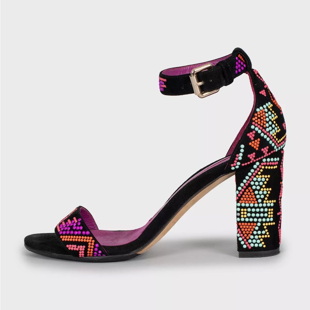 Brian Atwood Black Suede Embellished Ankle Strap Sandals Size 40